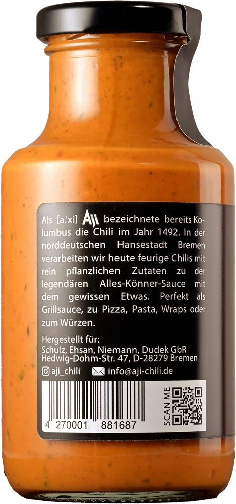 Chili Sauce - Höllisch (Hellish), Rückseite mit Zutaten und Nährwerten
