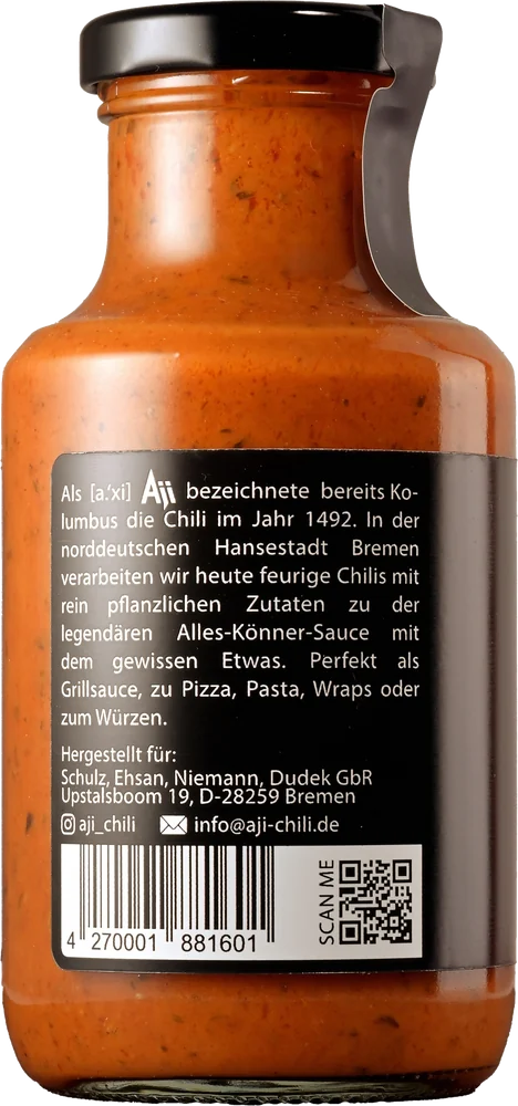 Chili Sauce - Pikant (Mild), Rückseite mit Zutaten und Nährwerten