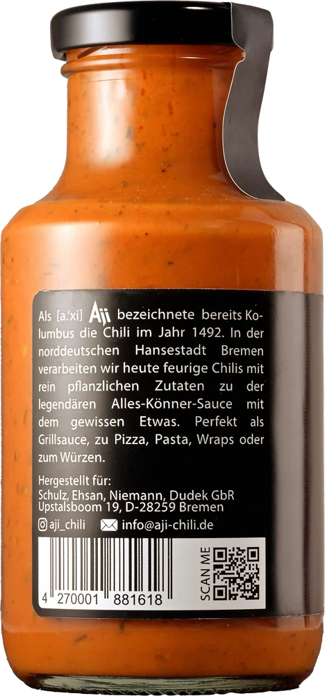 Chili Sauce - Scharf (Hot), Rückseite mit Zutaten und Nährwerten